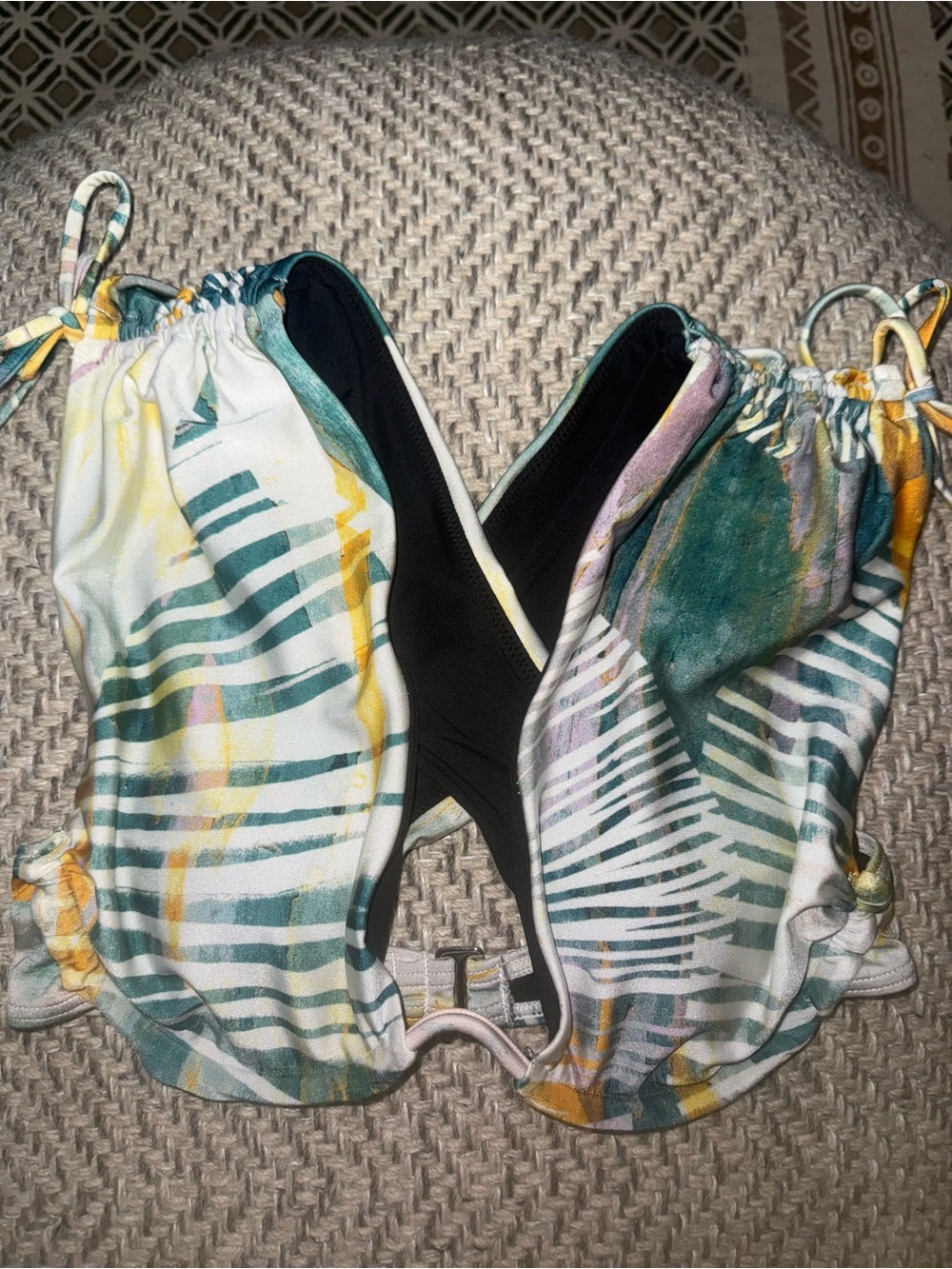 NWT Andrea Iyamah Teal Tropical Print Cinched Shoulder Underwire Bikini Top XS